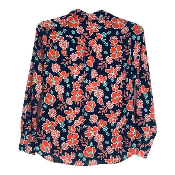 Banana Republic Classic Fit‎ Floral Coral Navy Blue Blouse Top Size Small - Picture 8 of 8